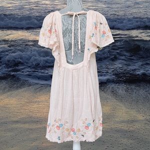 Anthropologie Pale Pink Embroidered Cotton Swim Coverup